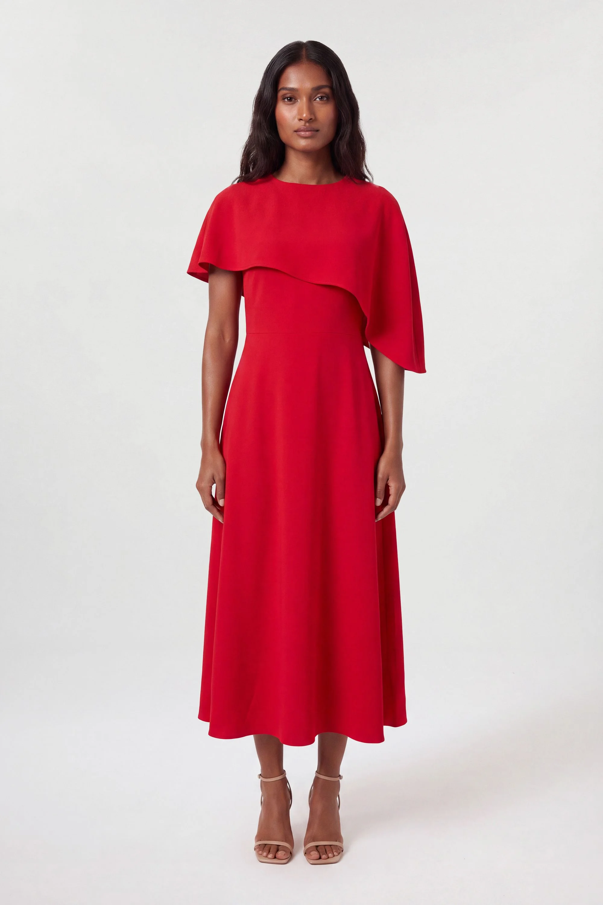 Soft Tailored Cape Detail Tailored Midi Dress - 1