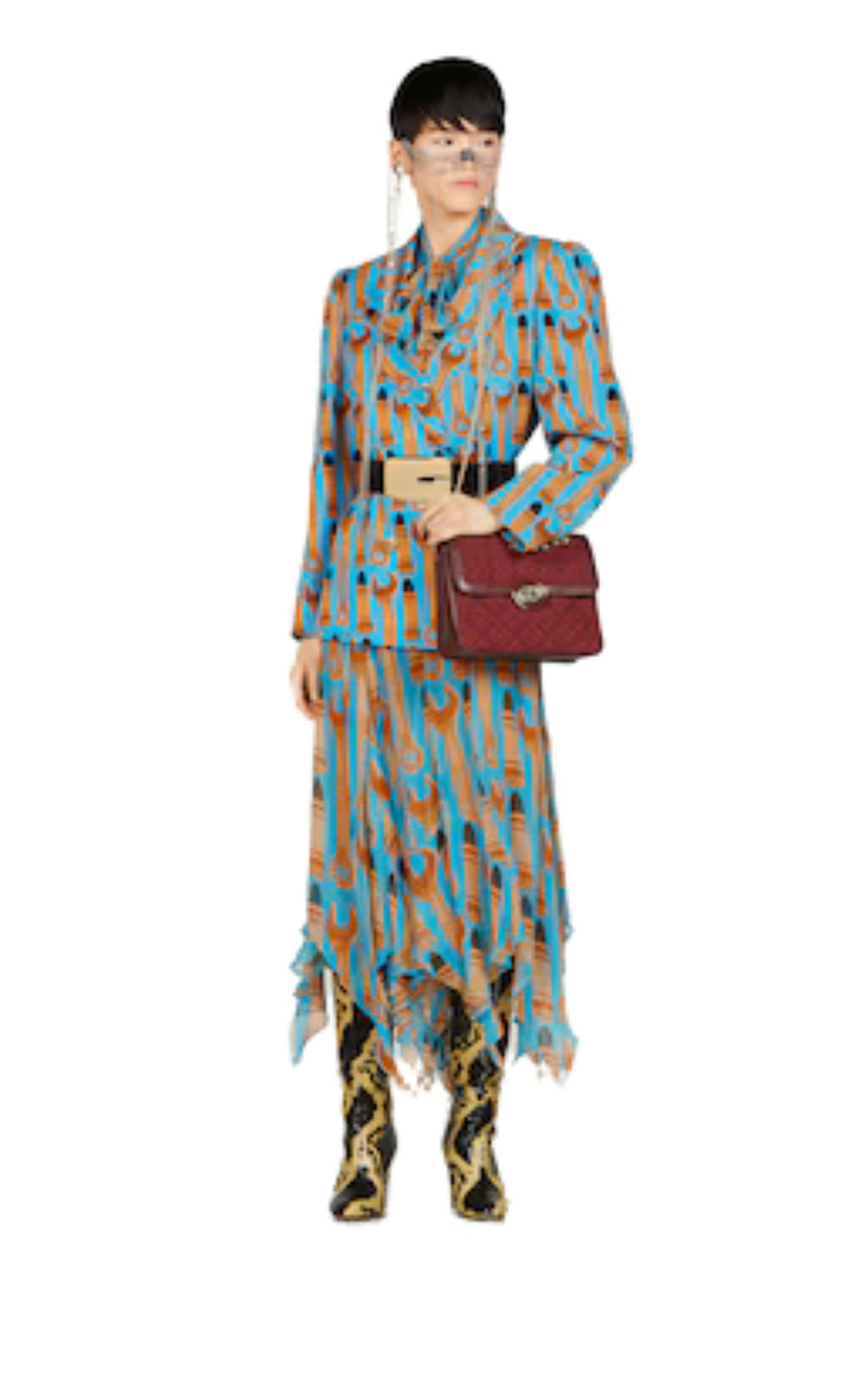 GUCCI Lipstick and tool print silk skirt outlook