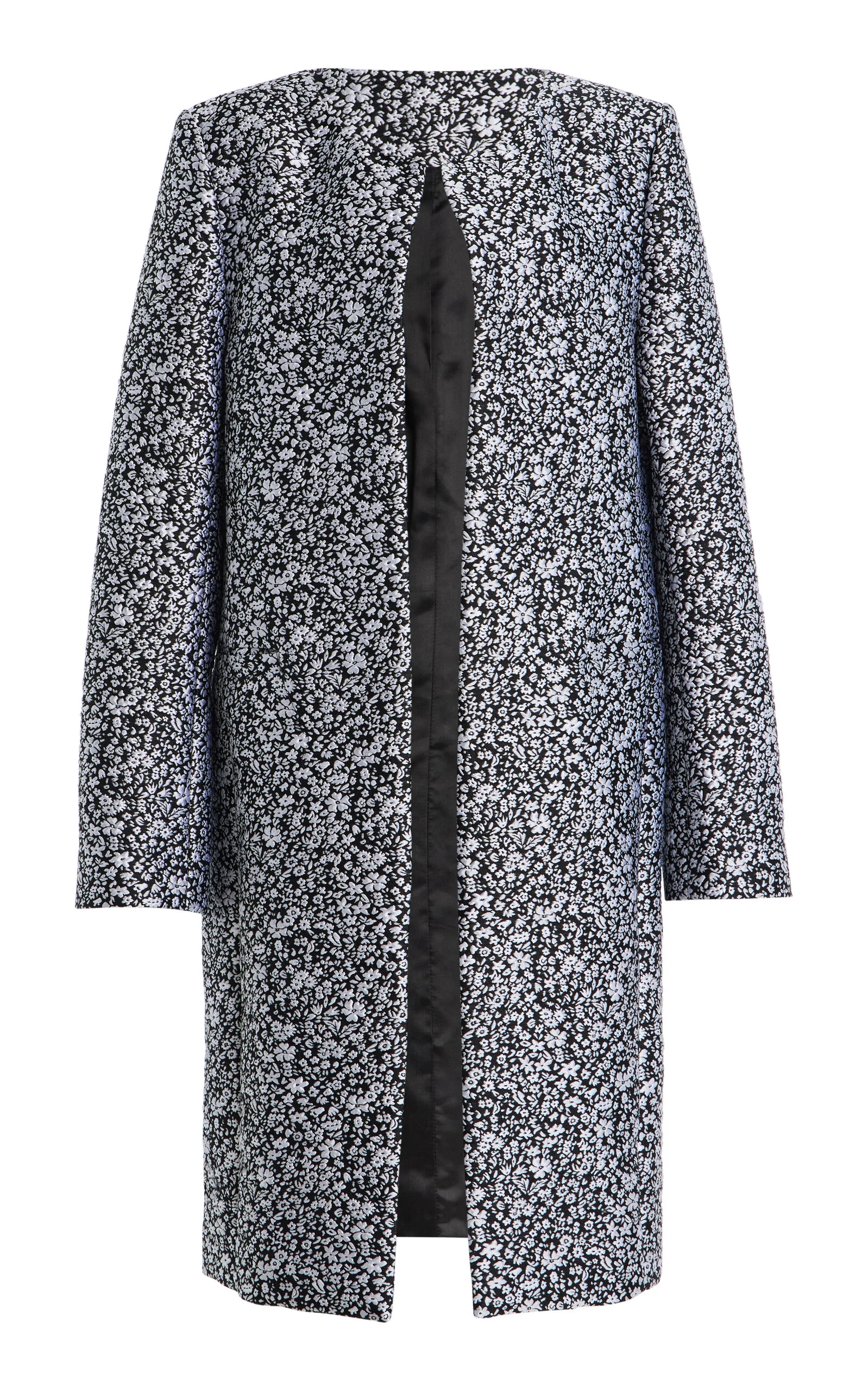 Collarless Floral Coat black/white - 1