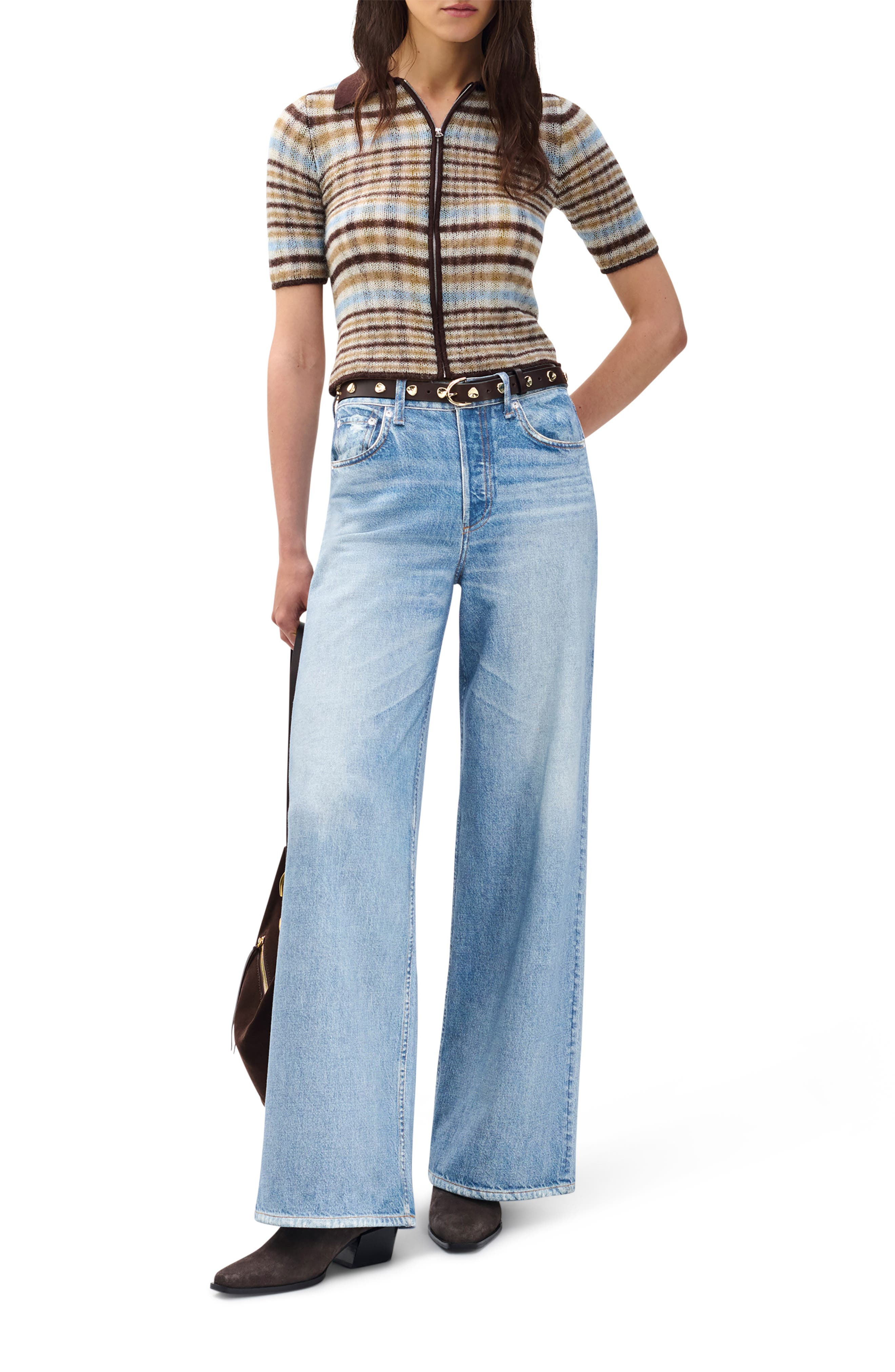 rag & bone Miramar Sofie High Waist Wide Leg Cotton Terry Sweatpant Jeans in Raily at Nordstrom - 5