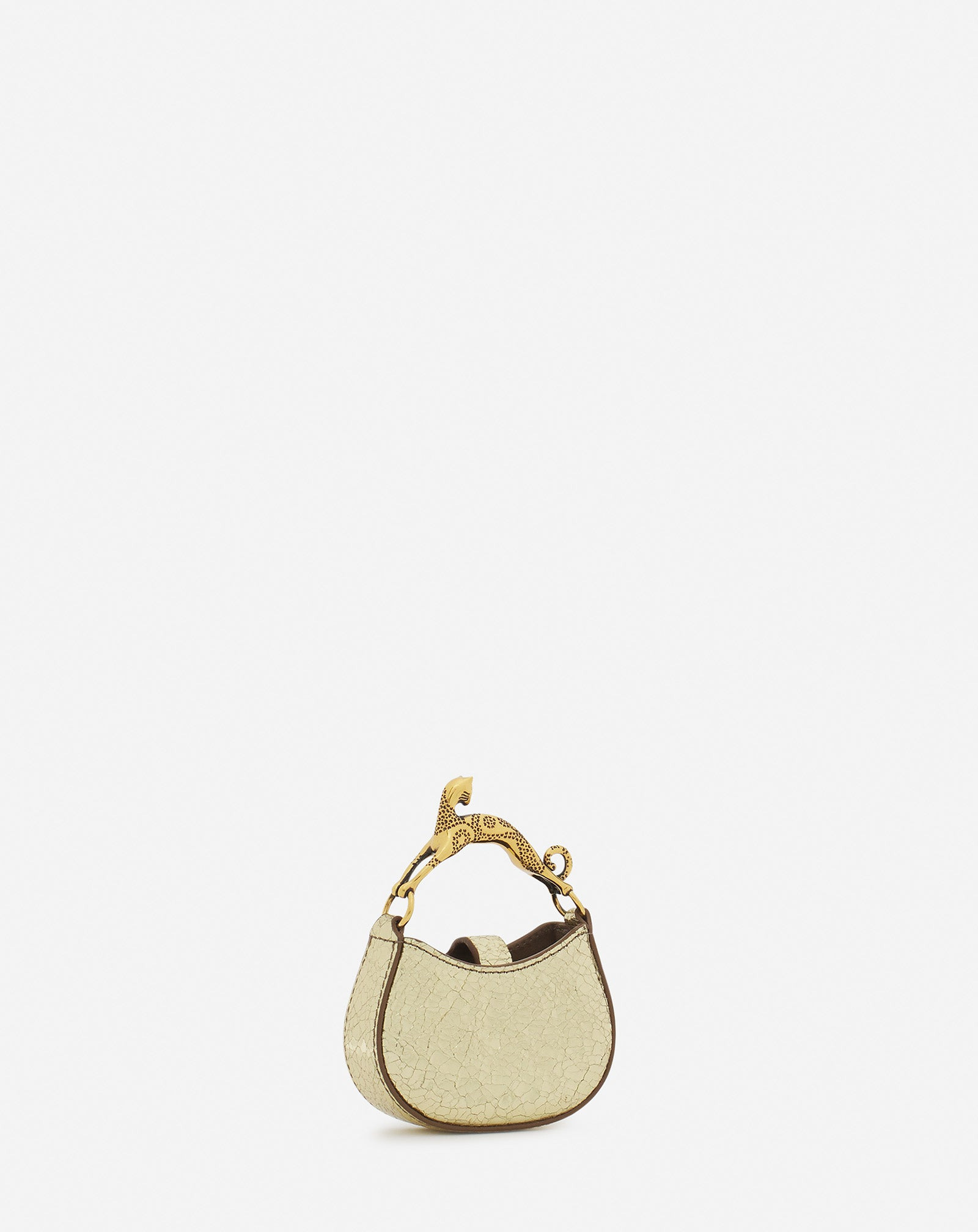 MICRO HOBO CAT CHARM BAG IN CRACKLED METALLIC LEATHER - 3