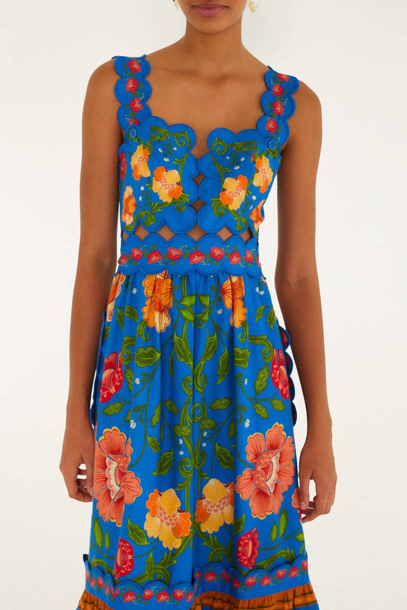 FARM RIO Bright Blue Rococo Flowers Lenzing Ecovero Euroflax Midi Dress outlook