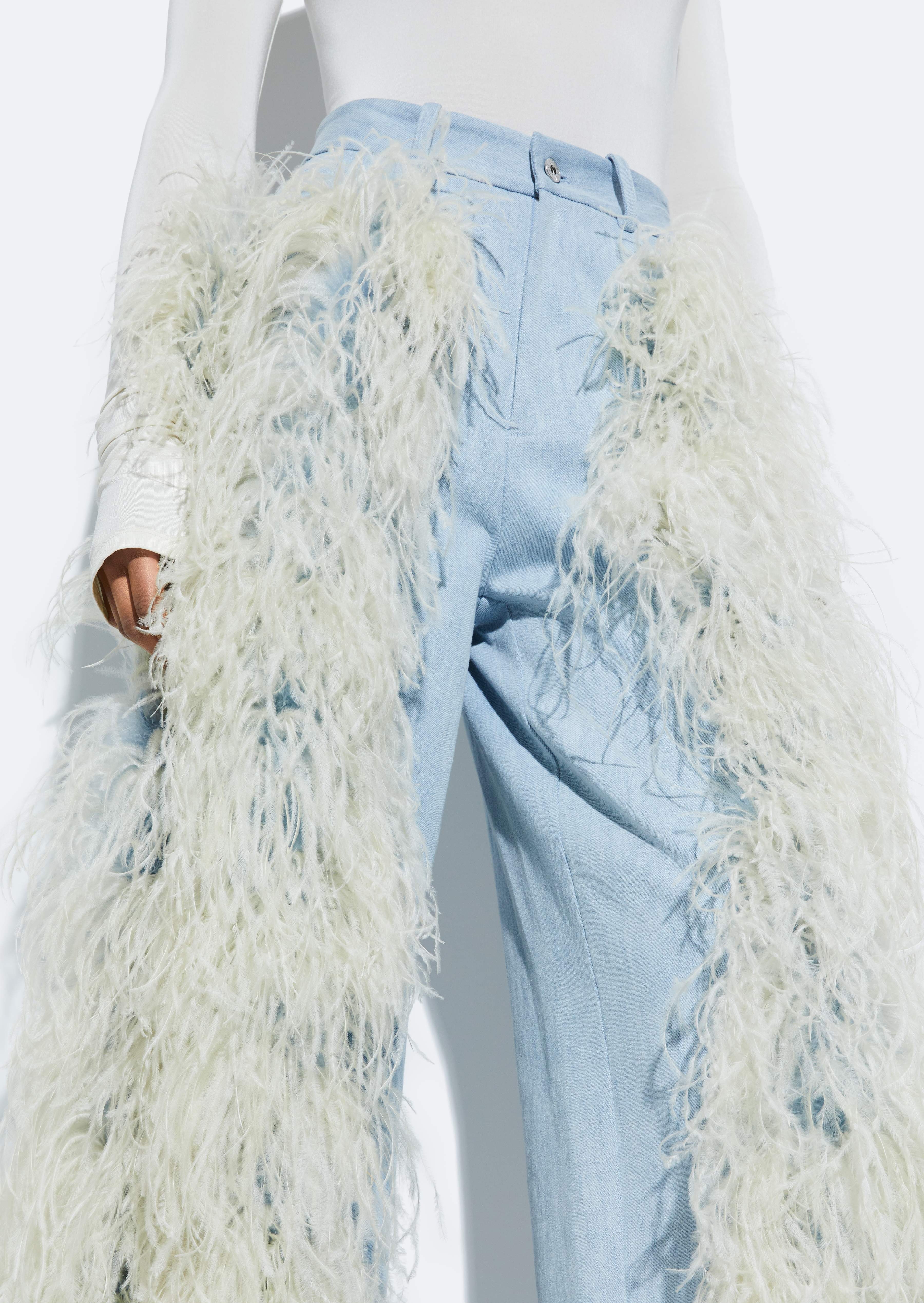 Washed Denim Straight Leg Pant With Feathers - 5