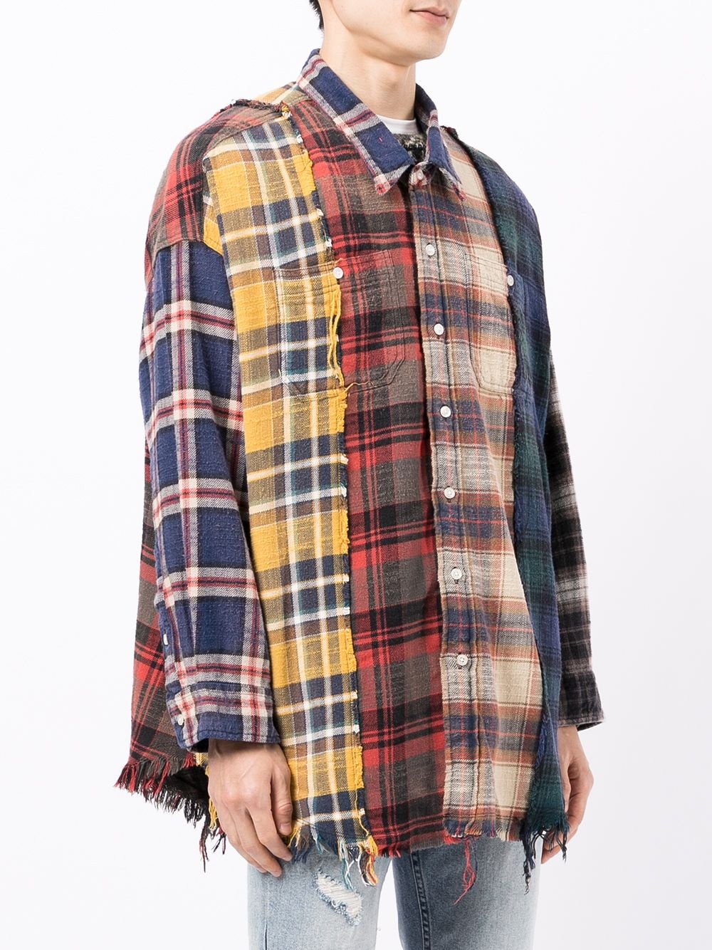 distressed-finish plaid-print shirt - 3