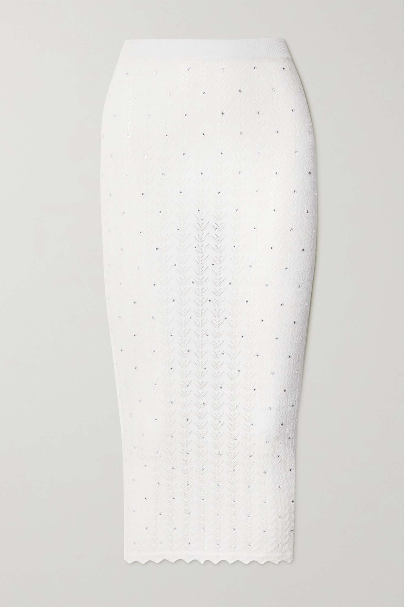 Crystal-embellished pointelle-knit midi skirt - 1