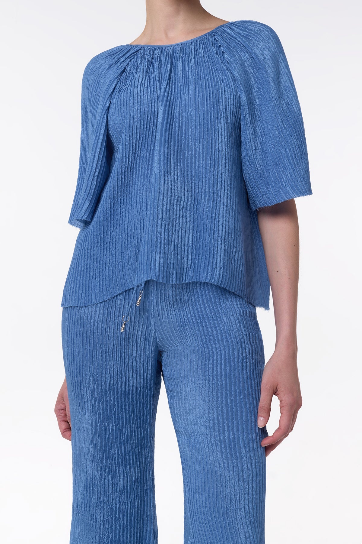 Claude Flare Pant in Sky Plisse Silk - 5
