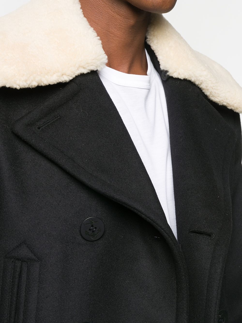 contrast collar double breasted coat  - 5