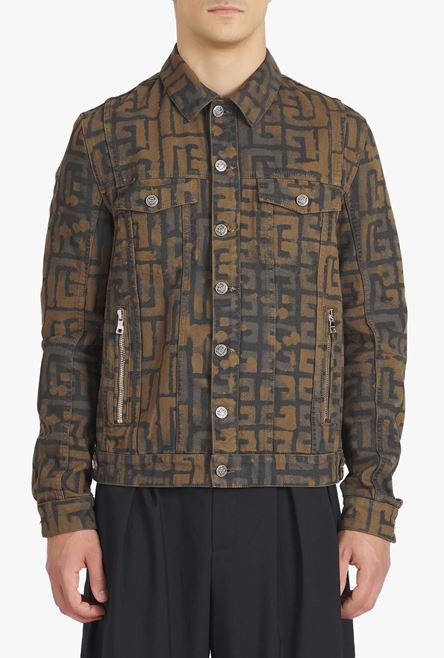 Black and taupe denim jacket with Balmain monogram - 5