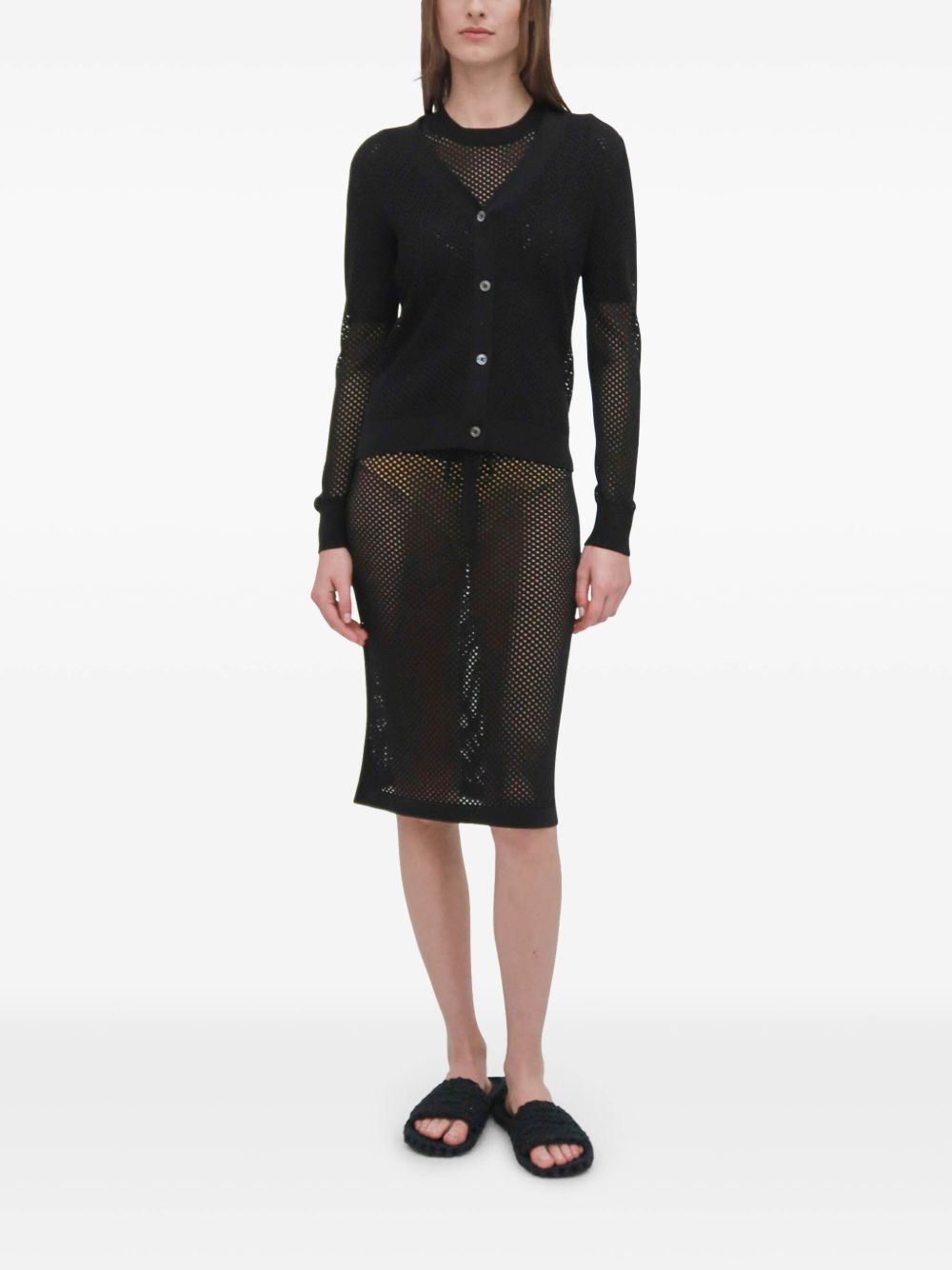 mesh pointelle cardigan - 2