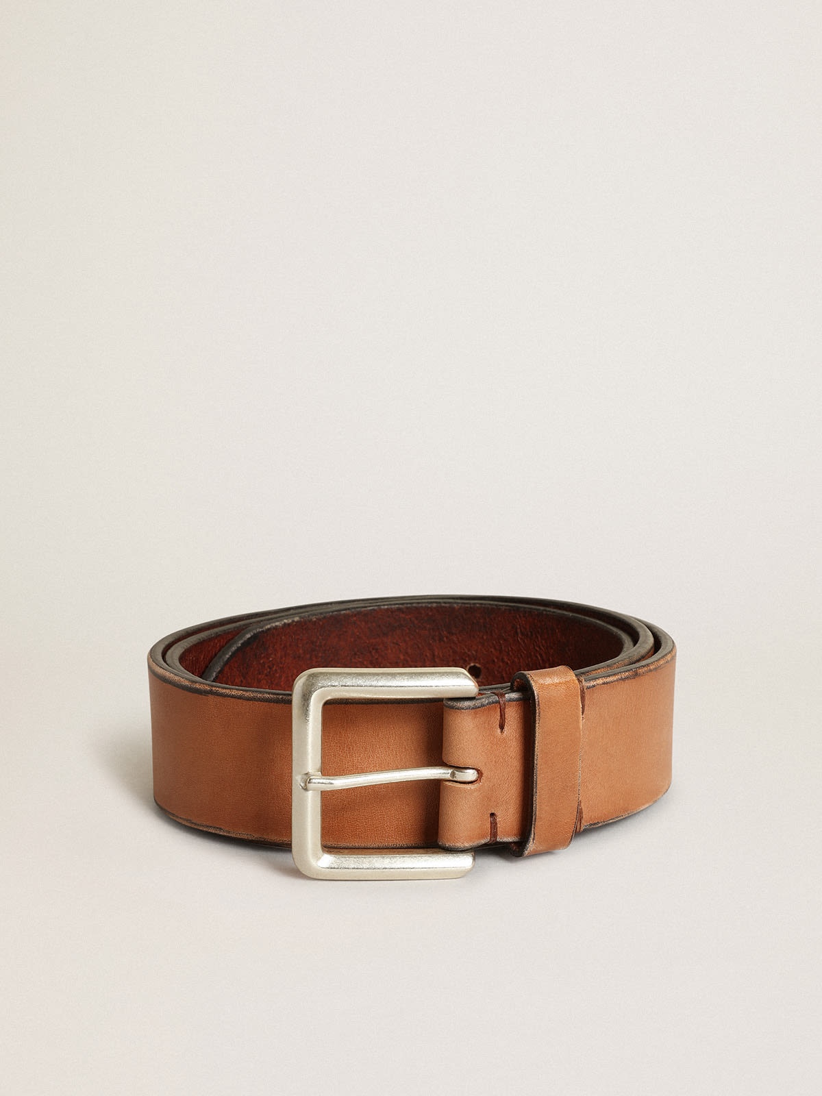 Belt in tan-colored washed leather - 1