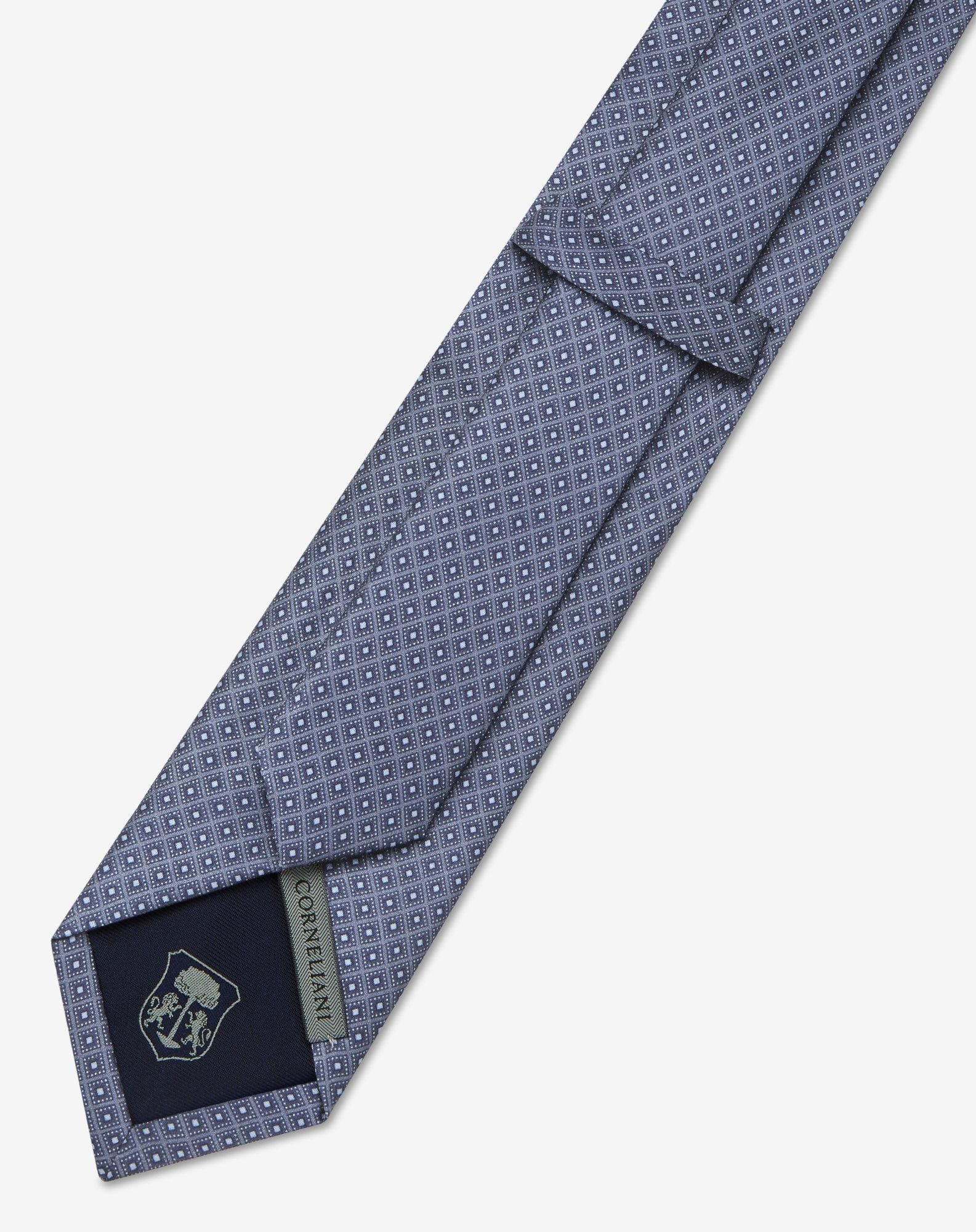 Blue pure silk tie with geometric print - 3