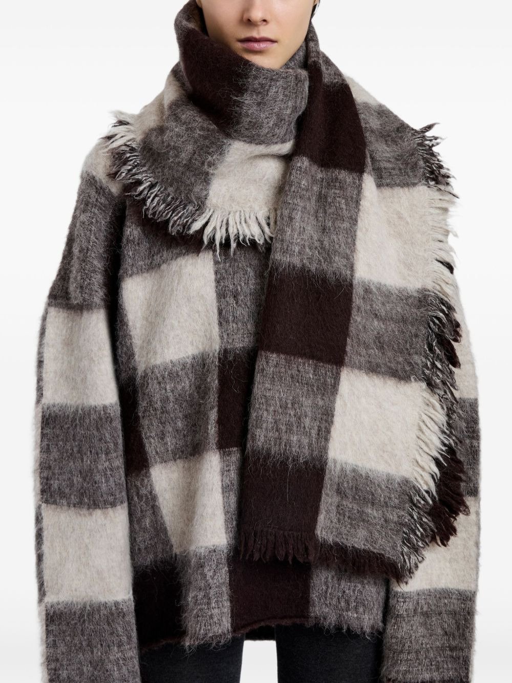 checked fringed scarf - 3