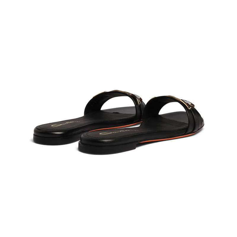 Women's black leather slide sandal 4
