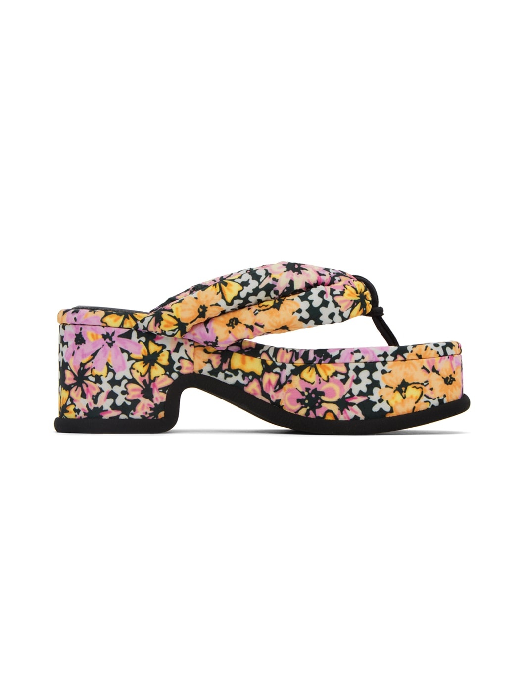 Black Floral Platform Heeled Sandals - 1