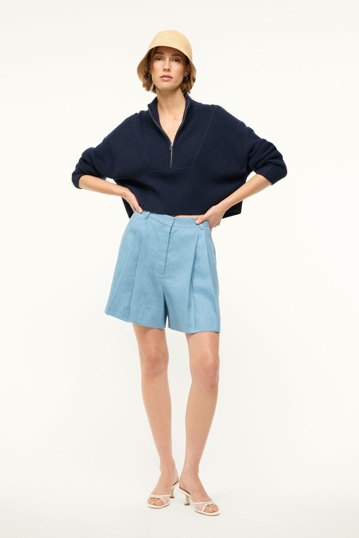 STAUD CRUZ LINEN SHORT SLATE BLUE - 4