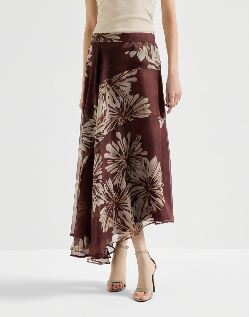 Bloom print silk organza fluid skirt 2