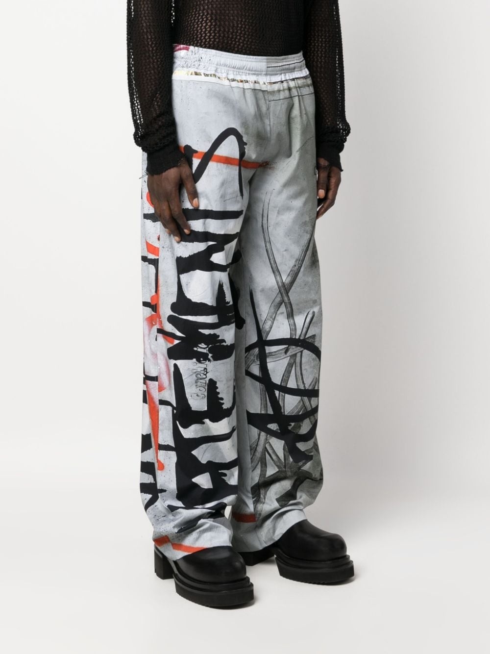 graffiti-print cotton wide-leg trousers - 4