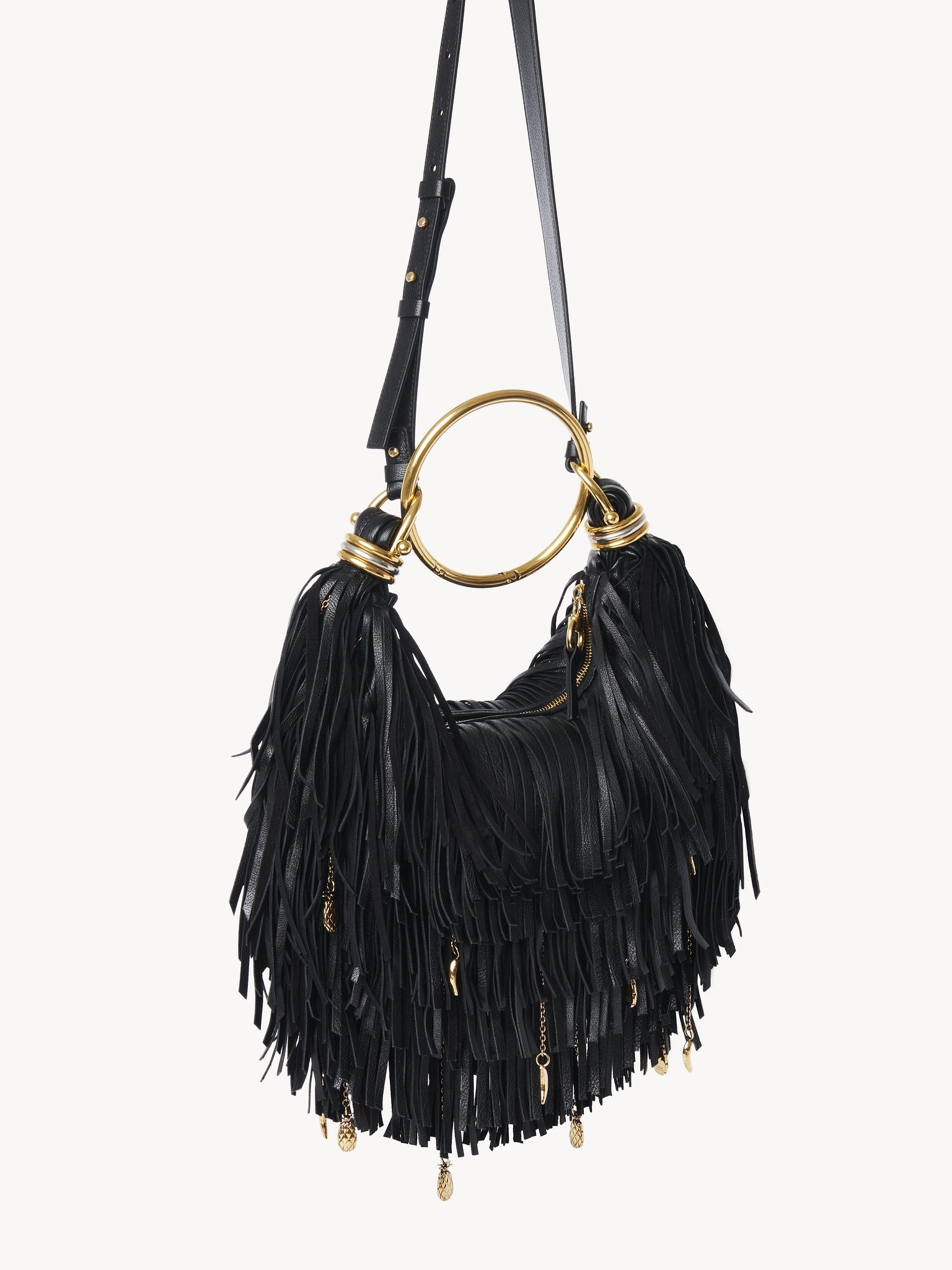 SMALL BRACELET HOBO BAG IN FRINGED LEATHER - 3