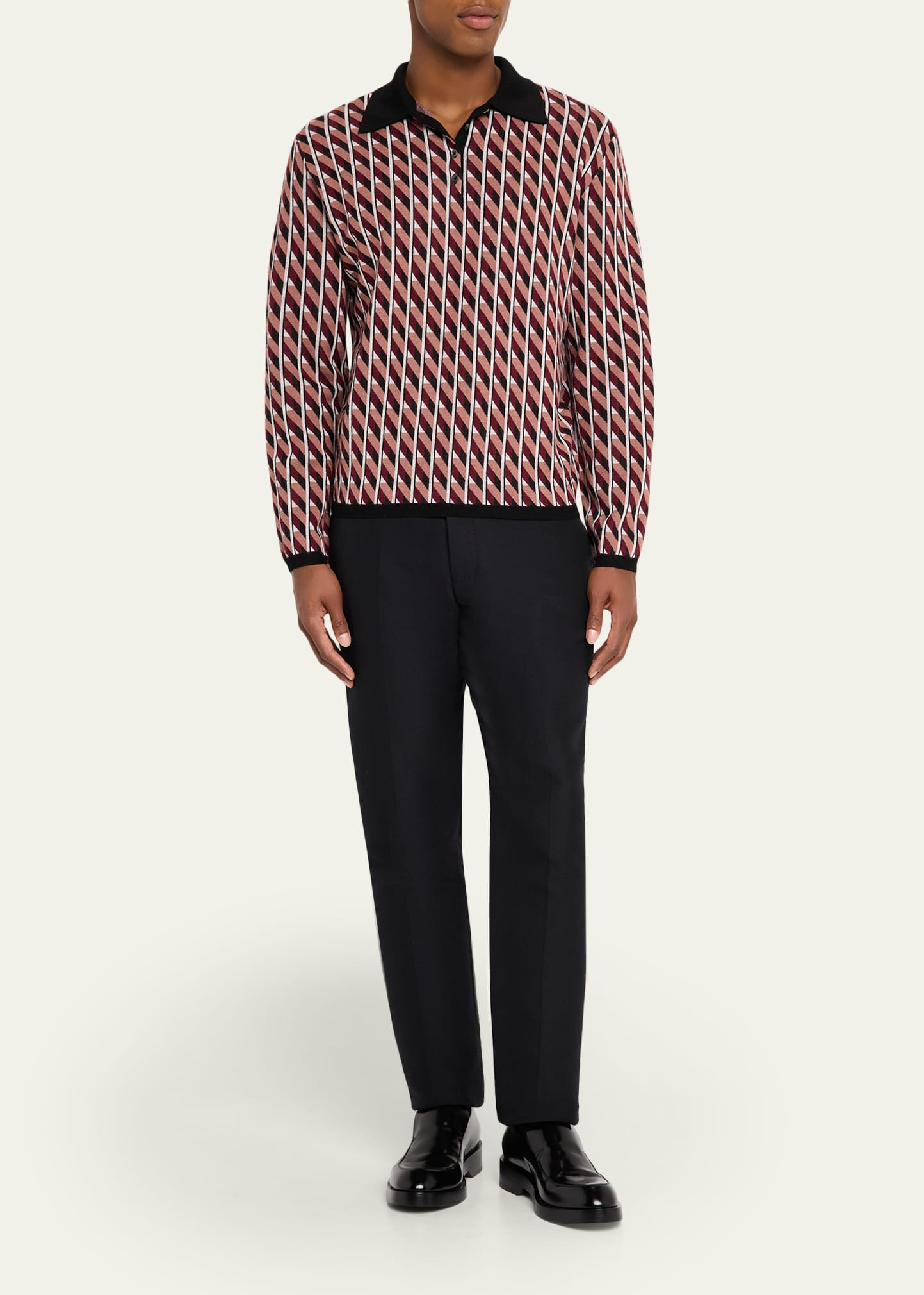 Men's Merino Wool Geometric Jacquard Polo Sweater - 2