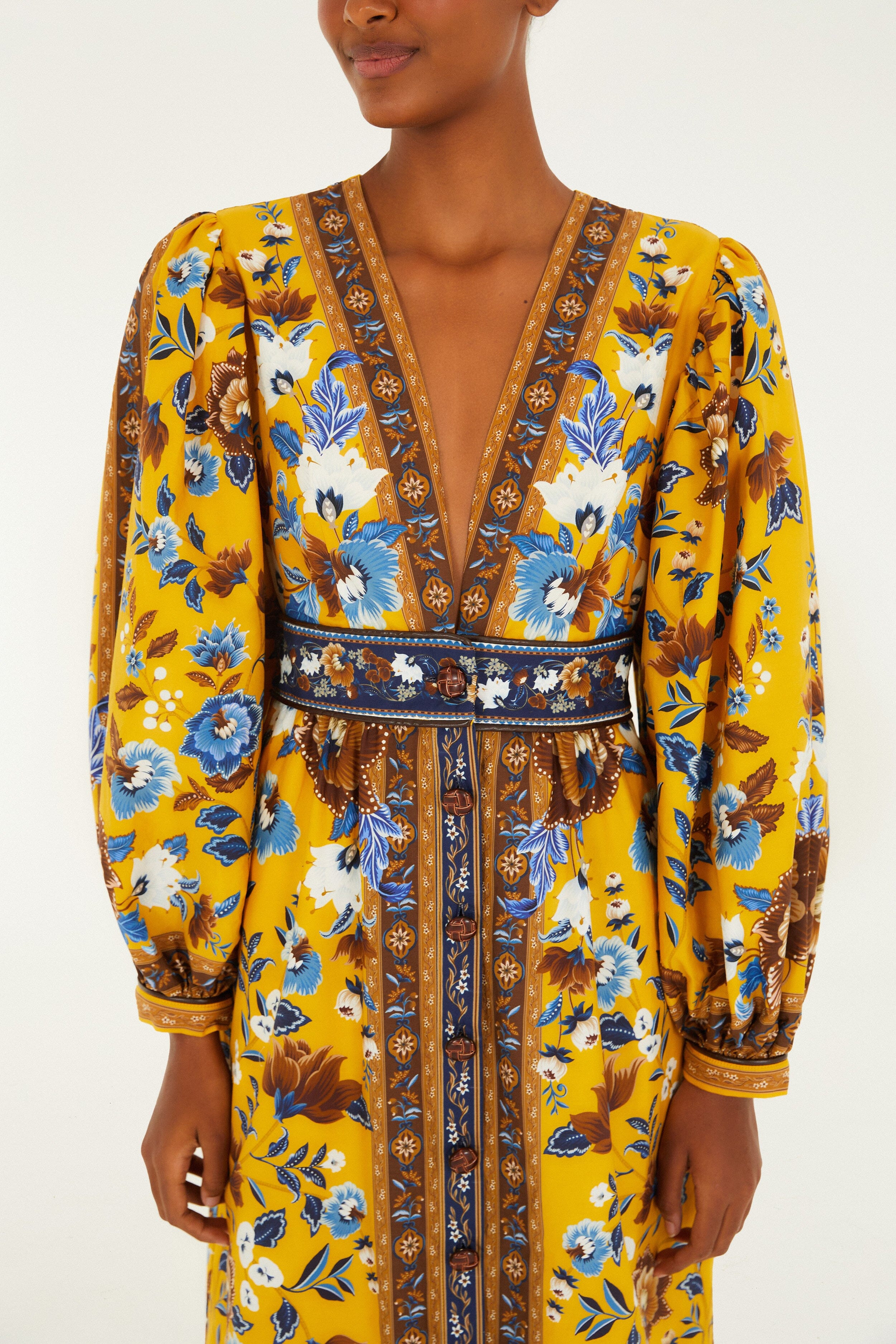 Yellow Flowering Garden Tree Organic Cotton Maxi Dress - 6