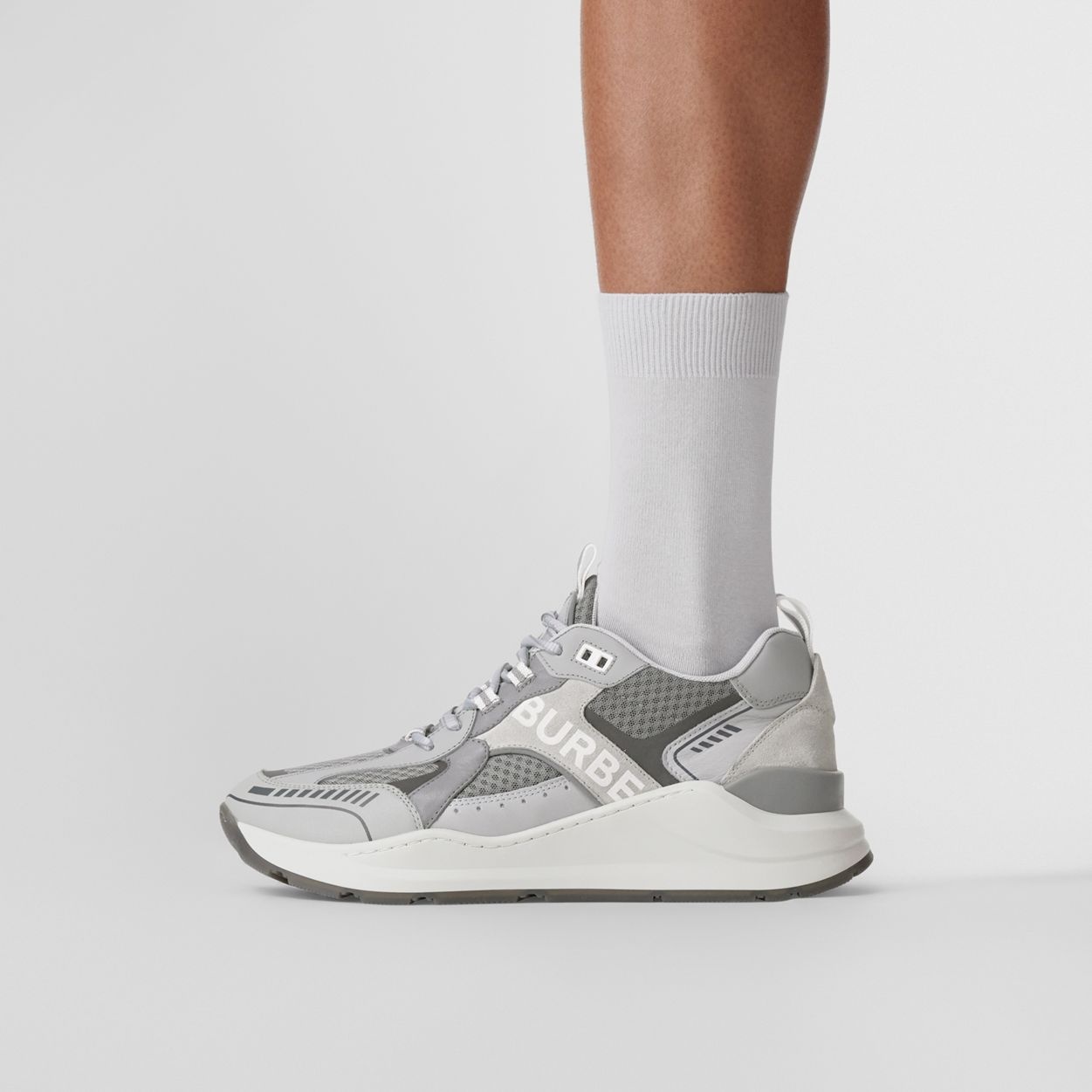 Logo Print Leather, Suede and Mesh Sneakers - 3