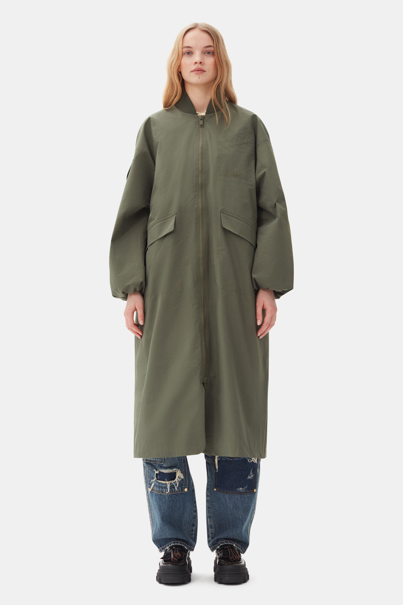 GREEN TECH SEERSUCKER OVERSIZED SHELL COAT - 2