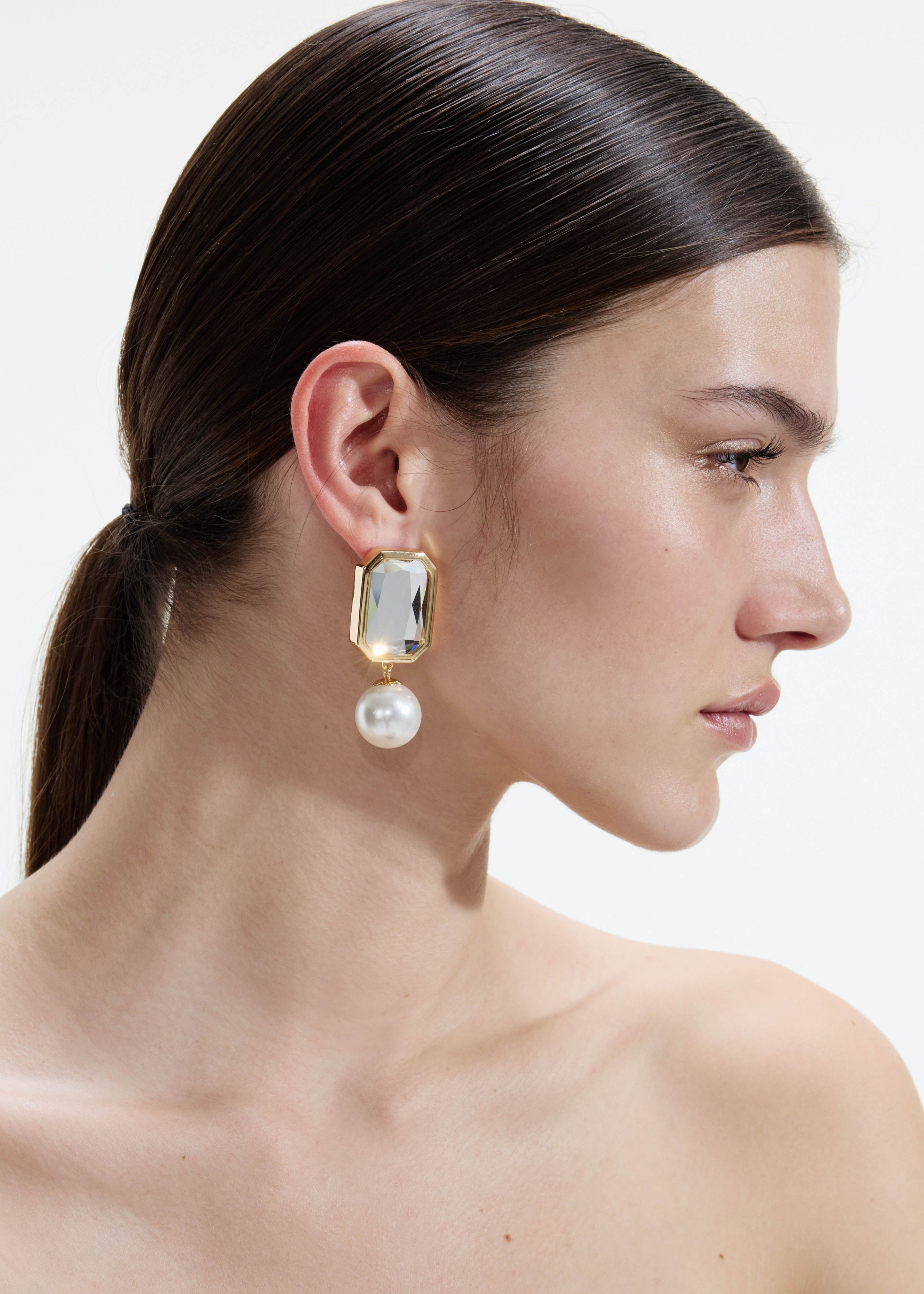 Crystal Pearl Tiered Earrings - 3