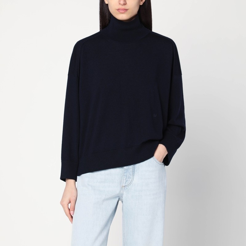 Dark blue turtleneck wool sweater - 1