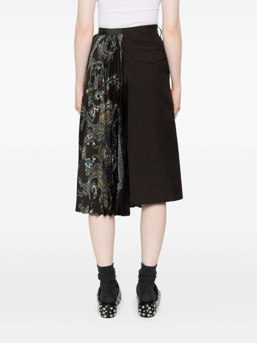 paisley-print panelled midi skirt - 4