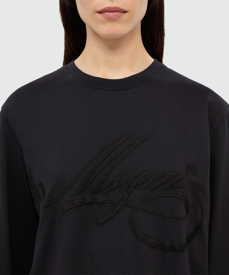 Long-sleeved black jersey T-shirt with cursive MSGM logo embroidery 5
