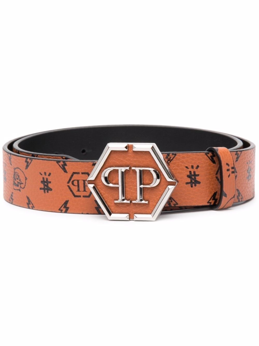 monogram-print leather belt - 1