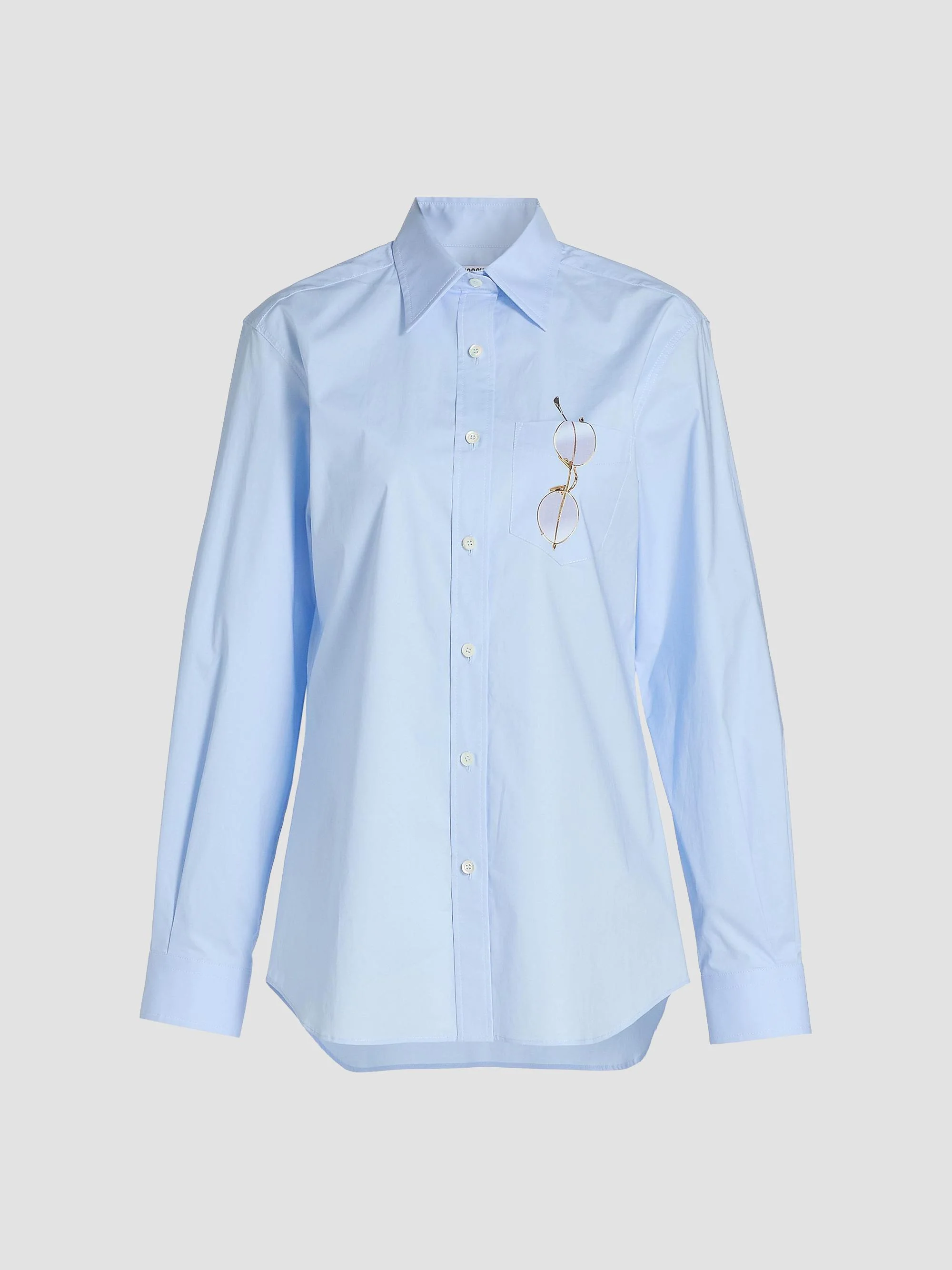 Women's Glasses Print Stretch Cotton Shirt - Multi Light Blue - 1