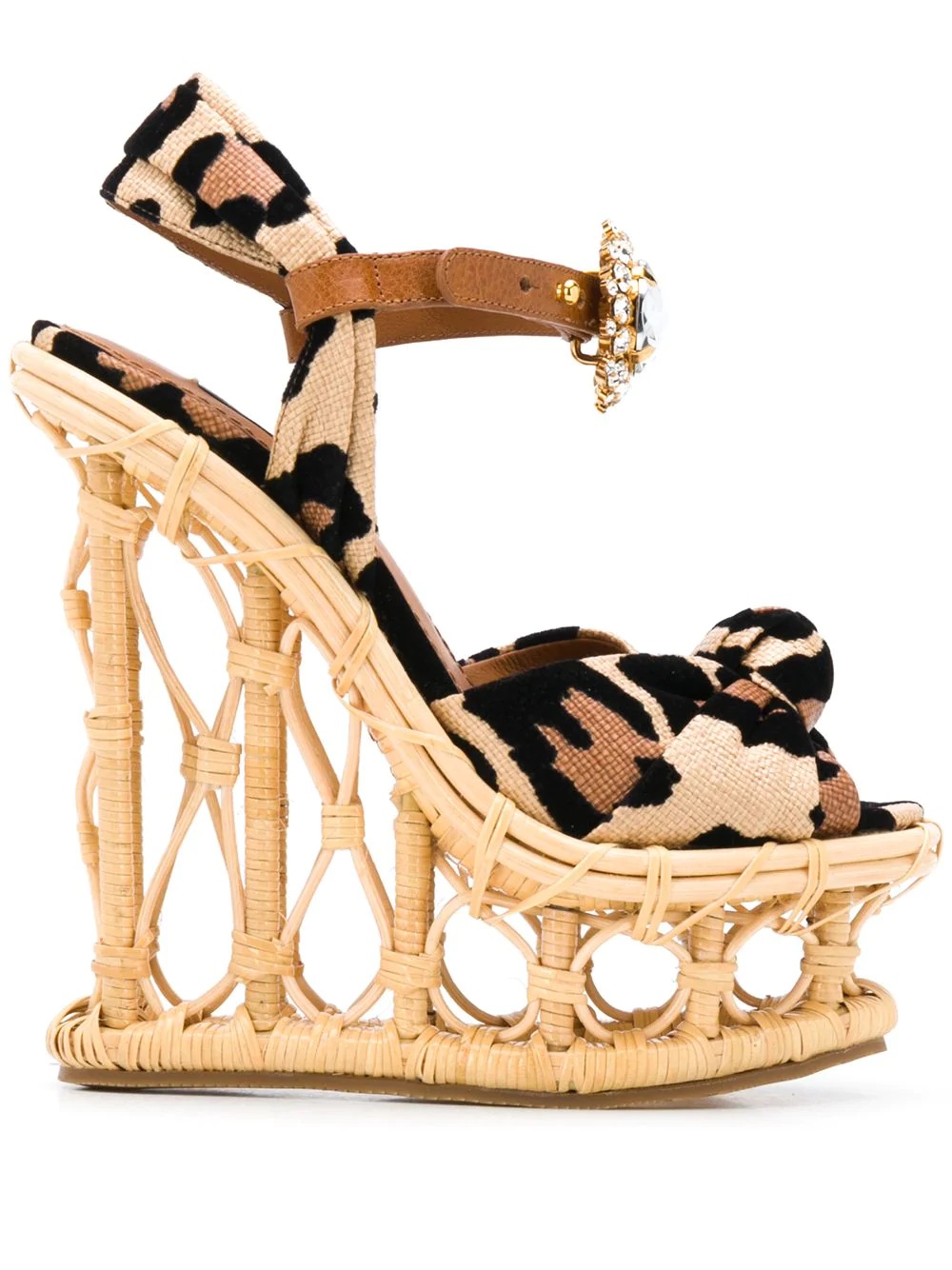 leopard print bejewelled wedge sandals - 1