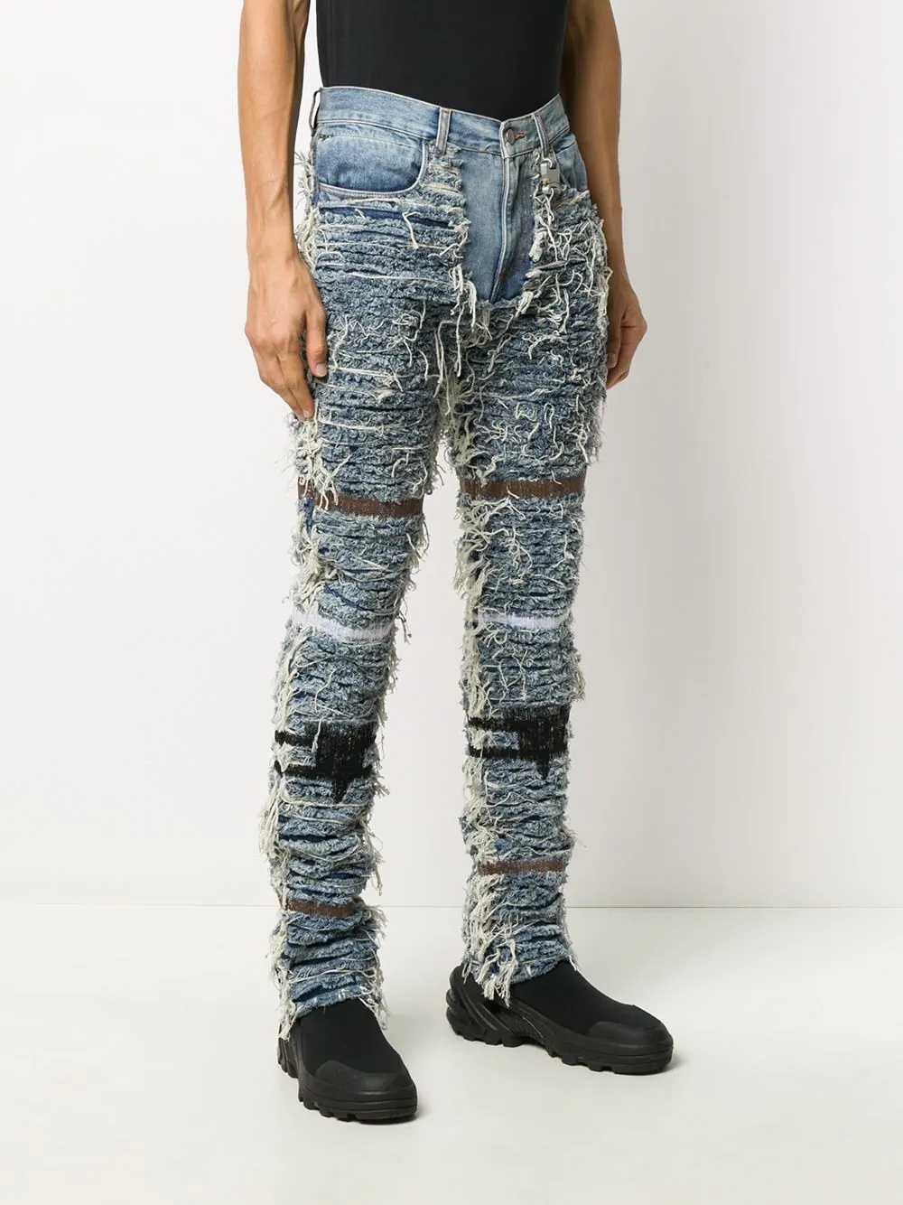 distressed frayed straight leg jeans - 3