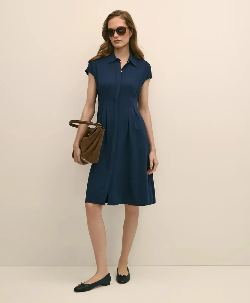 A-Line Pleated Shirt Dress - 1