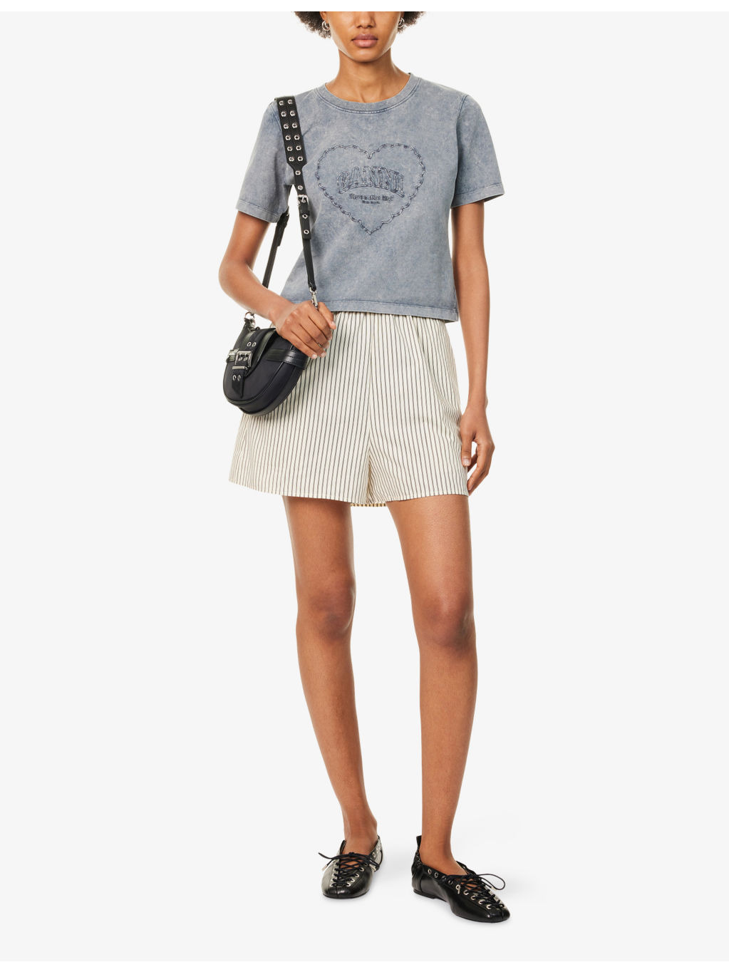 Heart-Embroidery Round-Neck Cotton-Jersey T-Shirt - 2