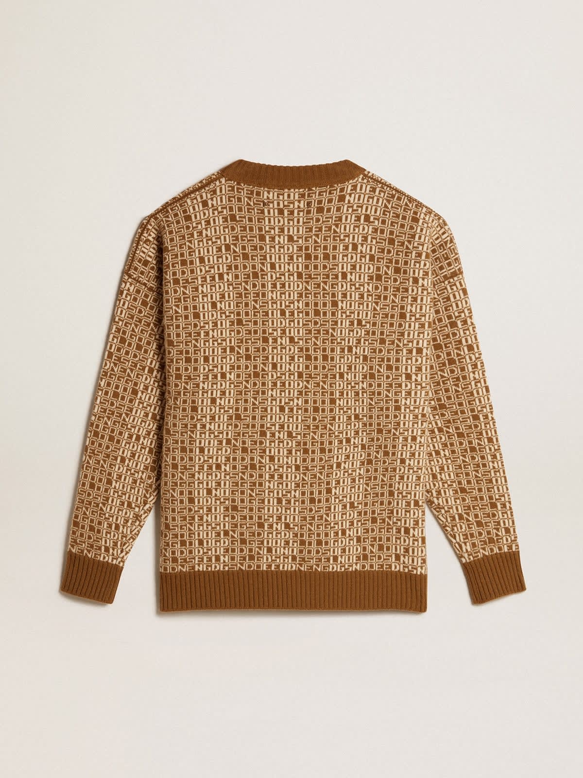 Round-neck sweater with olive-green jacquard lettering motif - 6