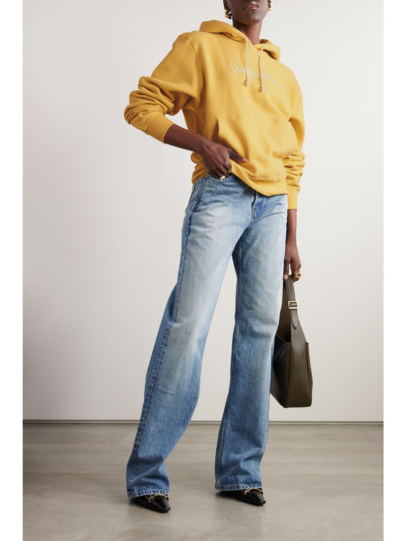 SAINT LAURENT Embroidered cotton-jersey hoodie Yellow outlook