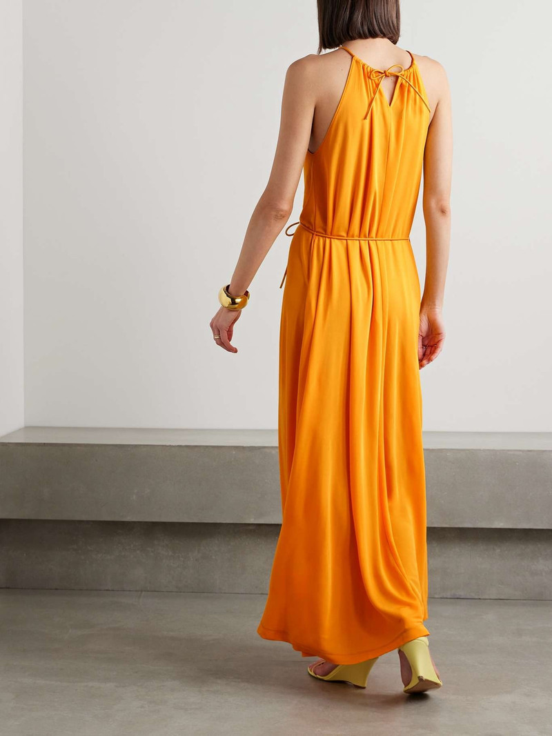 Lenny leather-trimmed belted gathered jersey maxi dress 3
