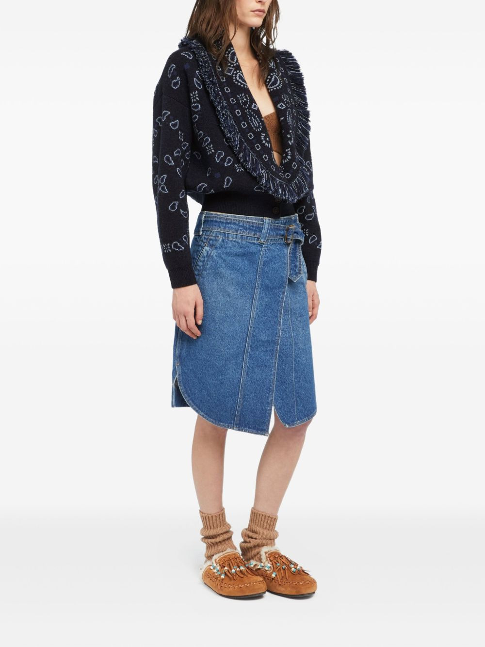 bandana-jacquard fringed cardigan - 3