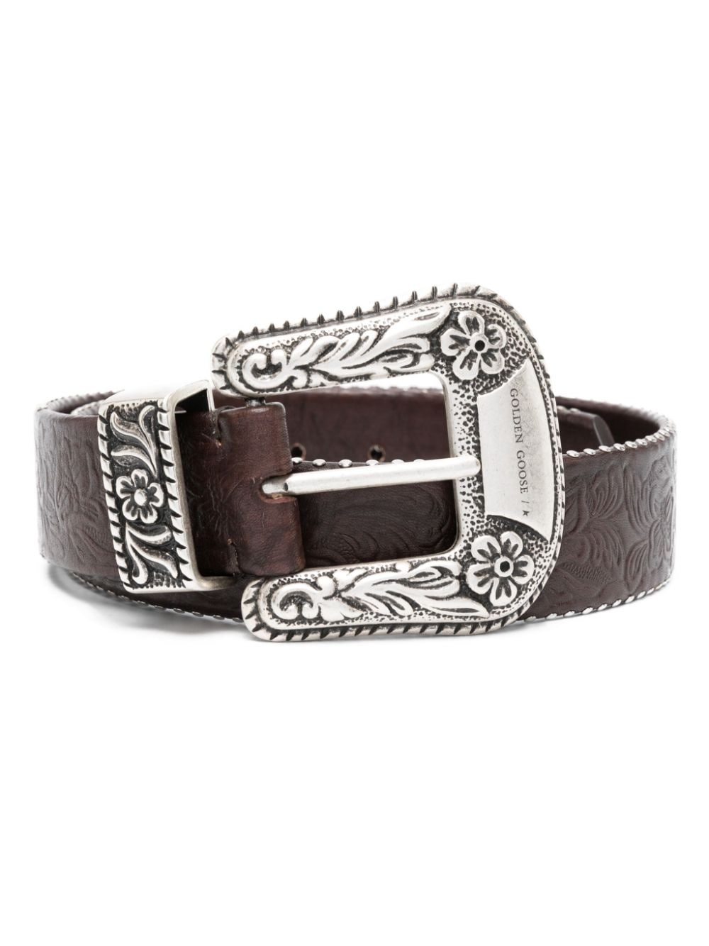 decorated-buckle leather belt - 1