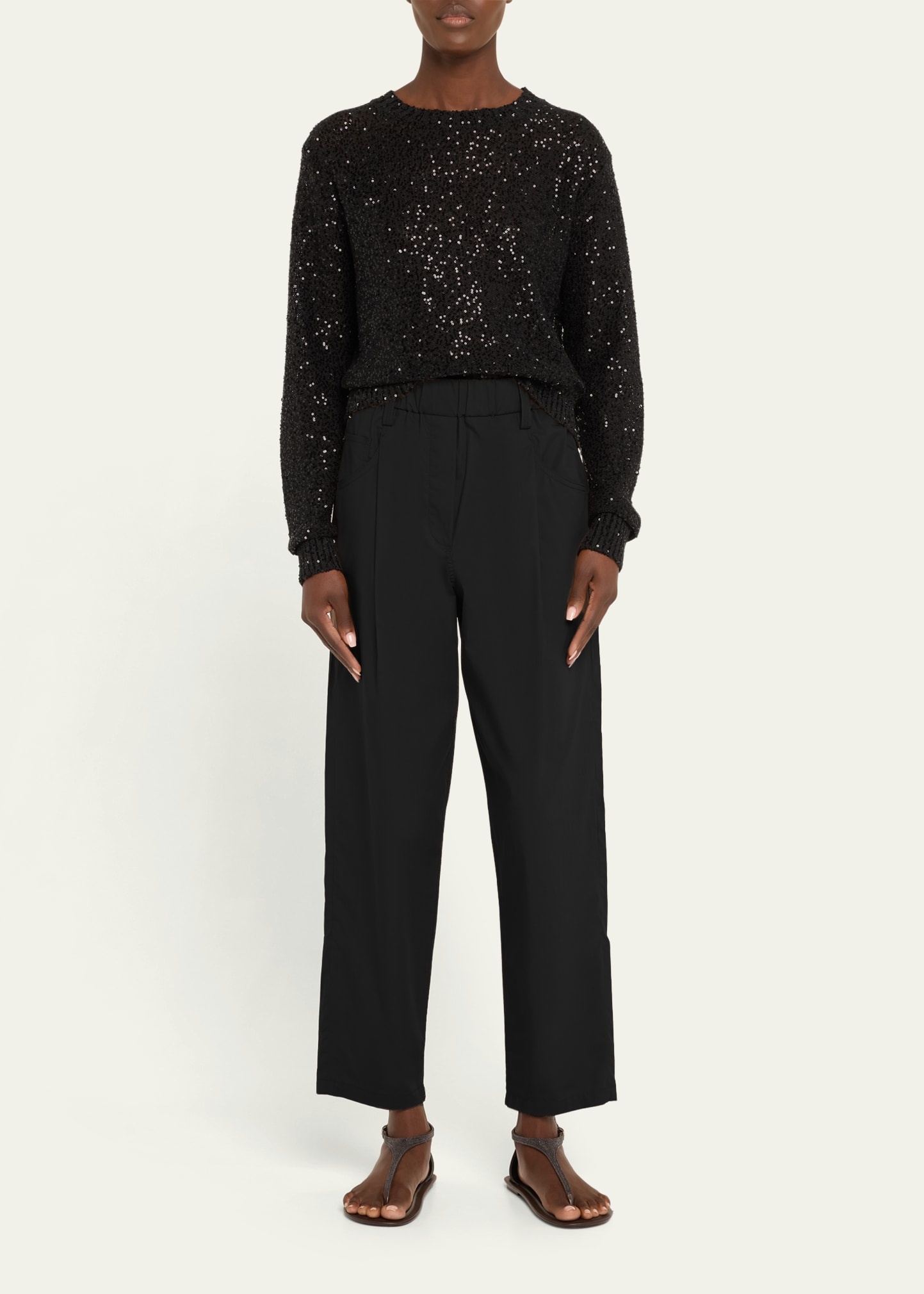 Paillette Linen-Cashmere Crewneck Sweater - 2