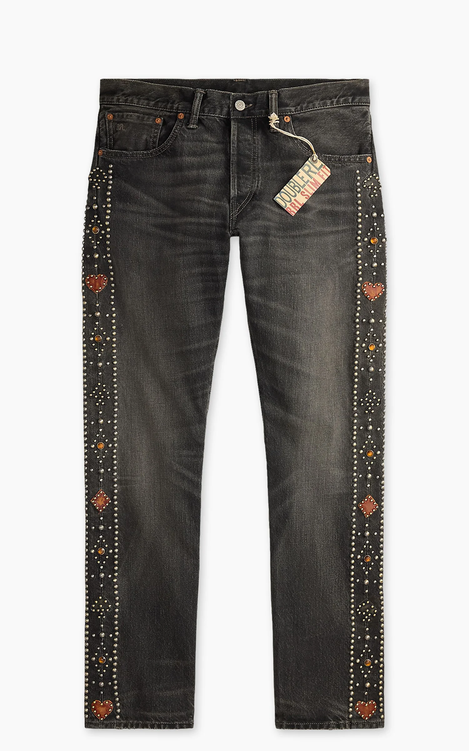 RRL SLIM FIT JEAN STUDDED DISTRESSED BLACK - 1