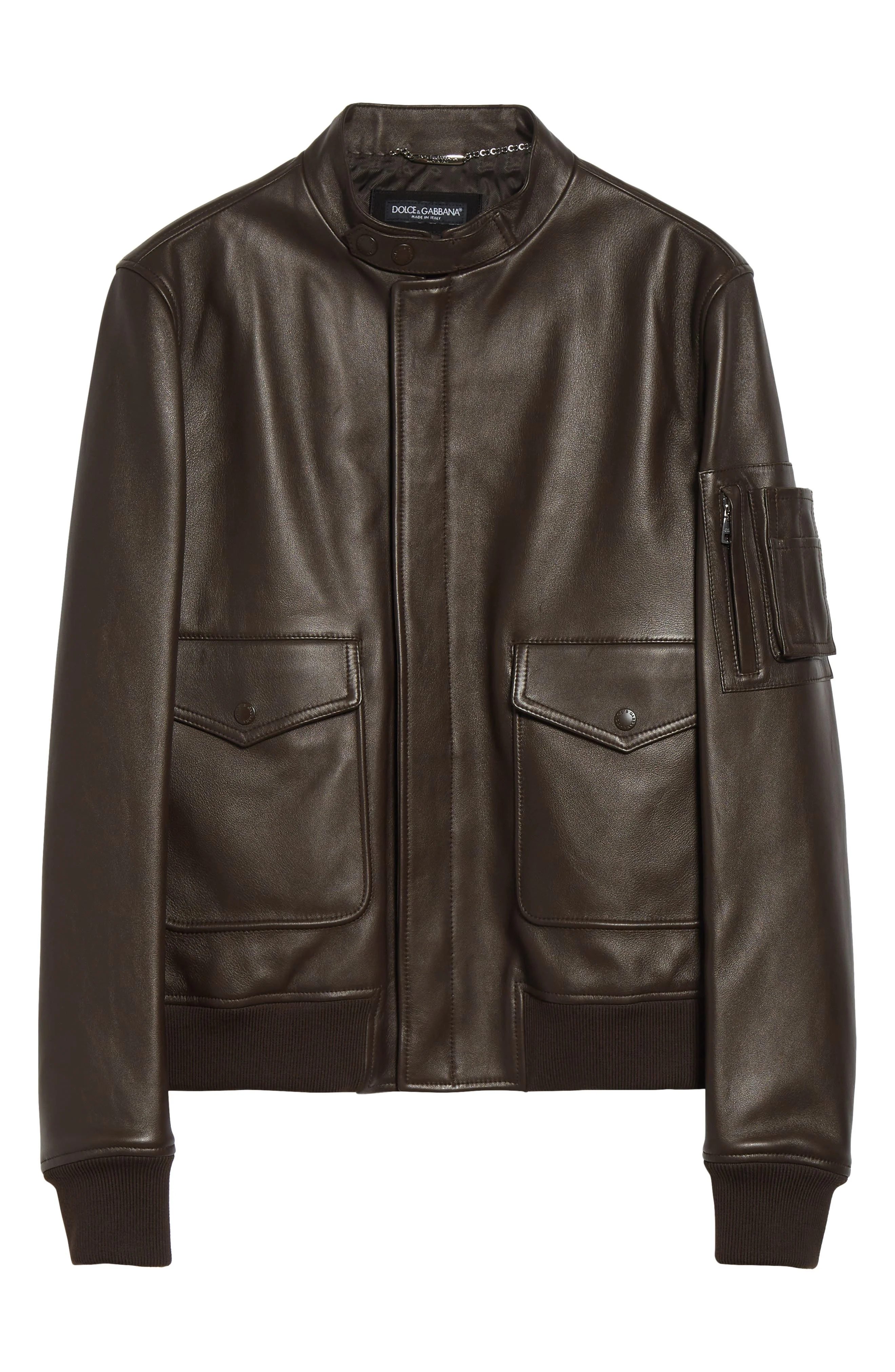 Dolce&Gabbana Plongé Leather Bomber Jacket in M1213 Marrone at Nordstrom - 1