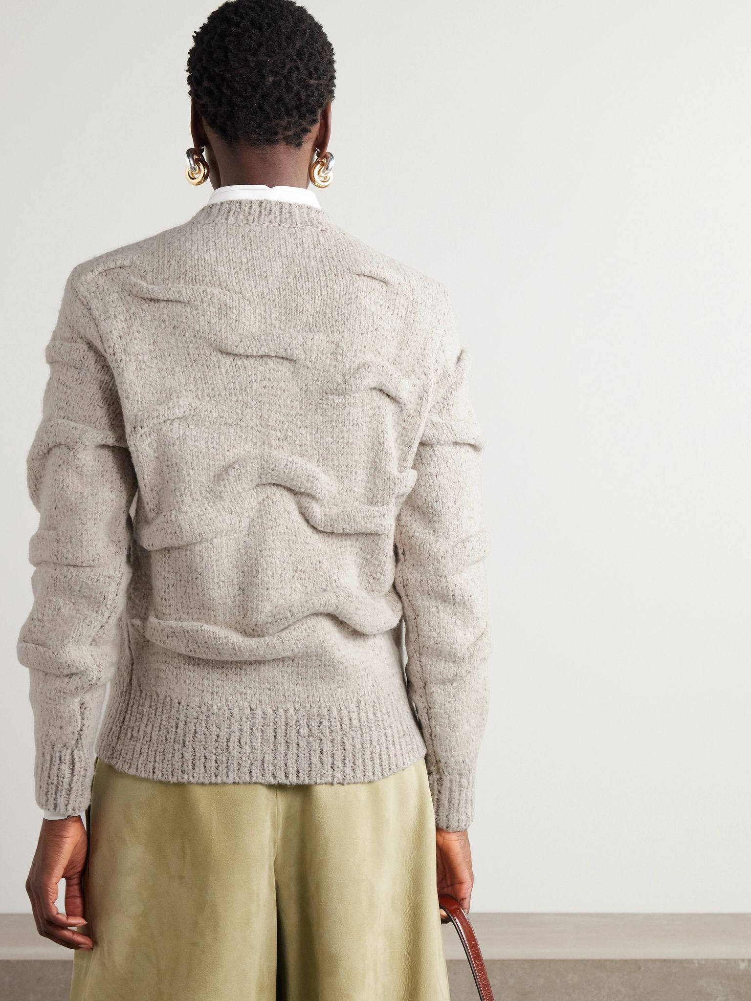 Gathered knitted wool sweater Light gray - 3