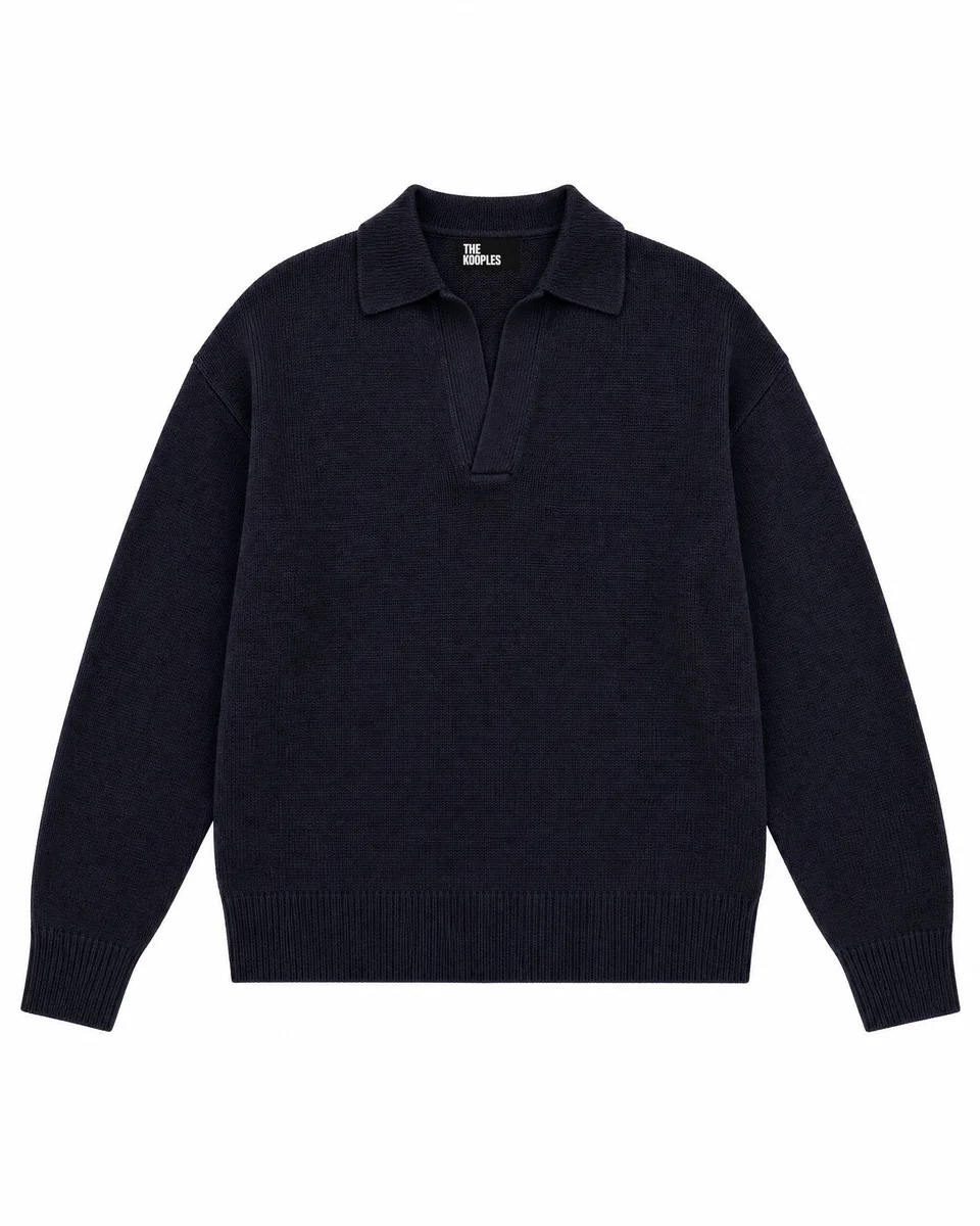 NAVY WOOL POLO-NECK SWEATER - 1