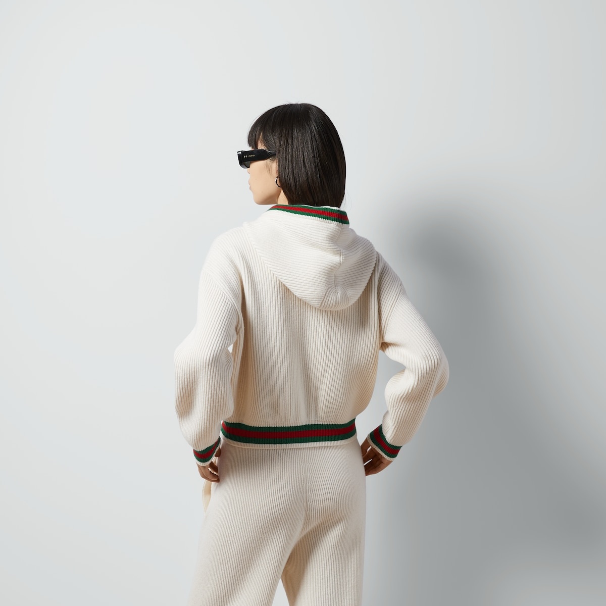 Rib stitch wool cardigan with Web - 6