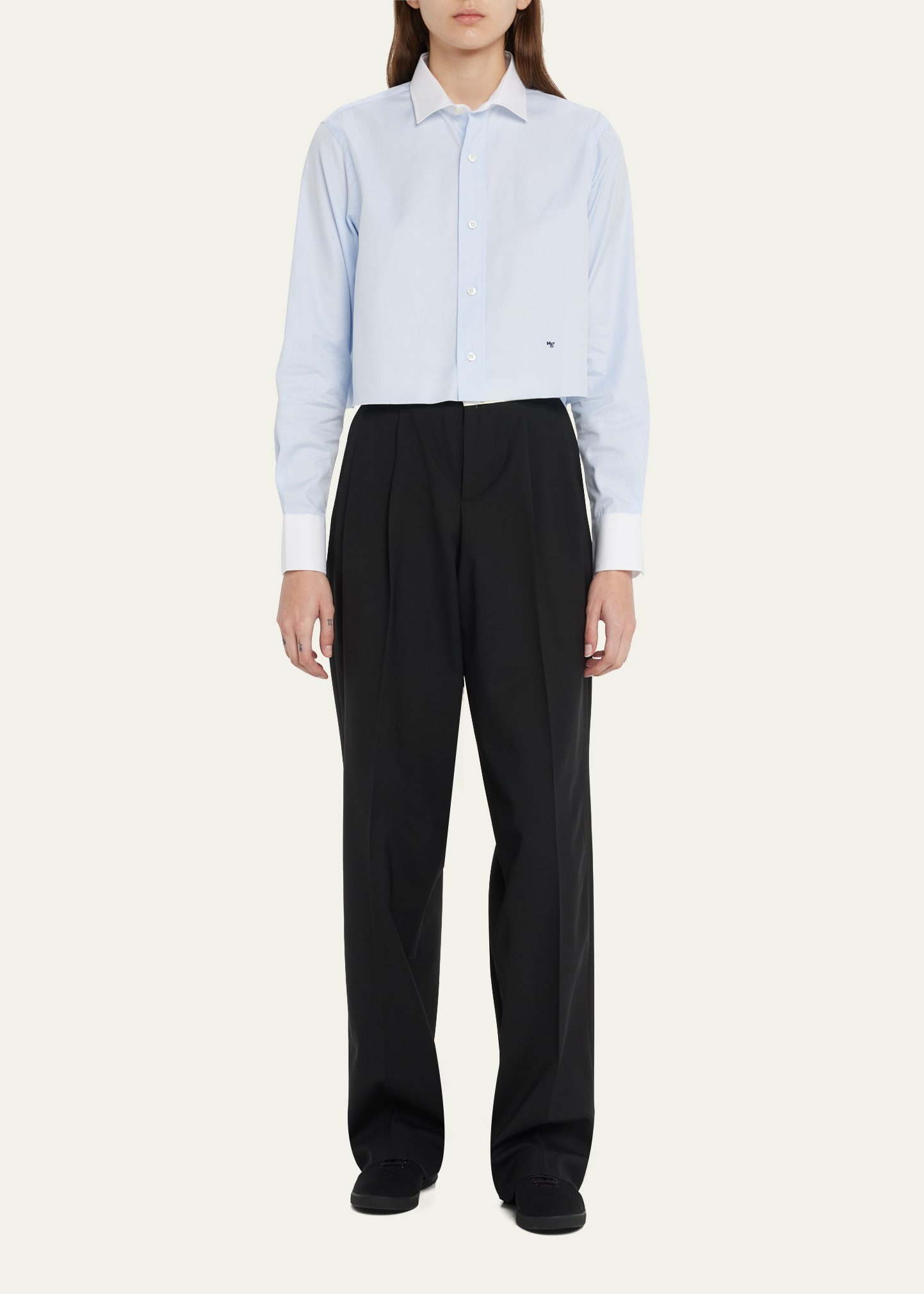 Cropped Shirt with Contrast Collar - 2
