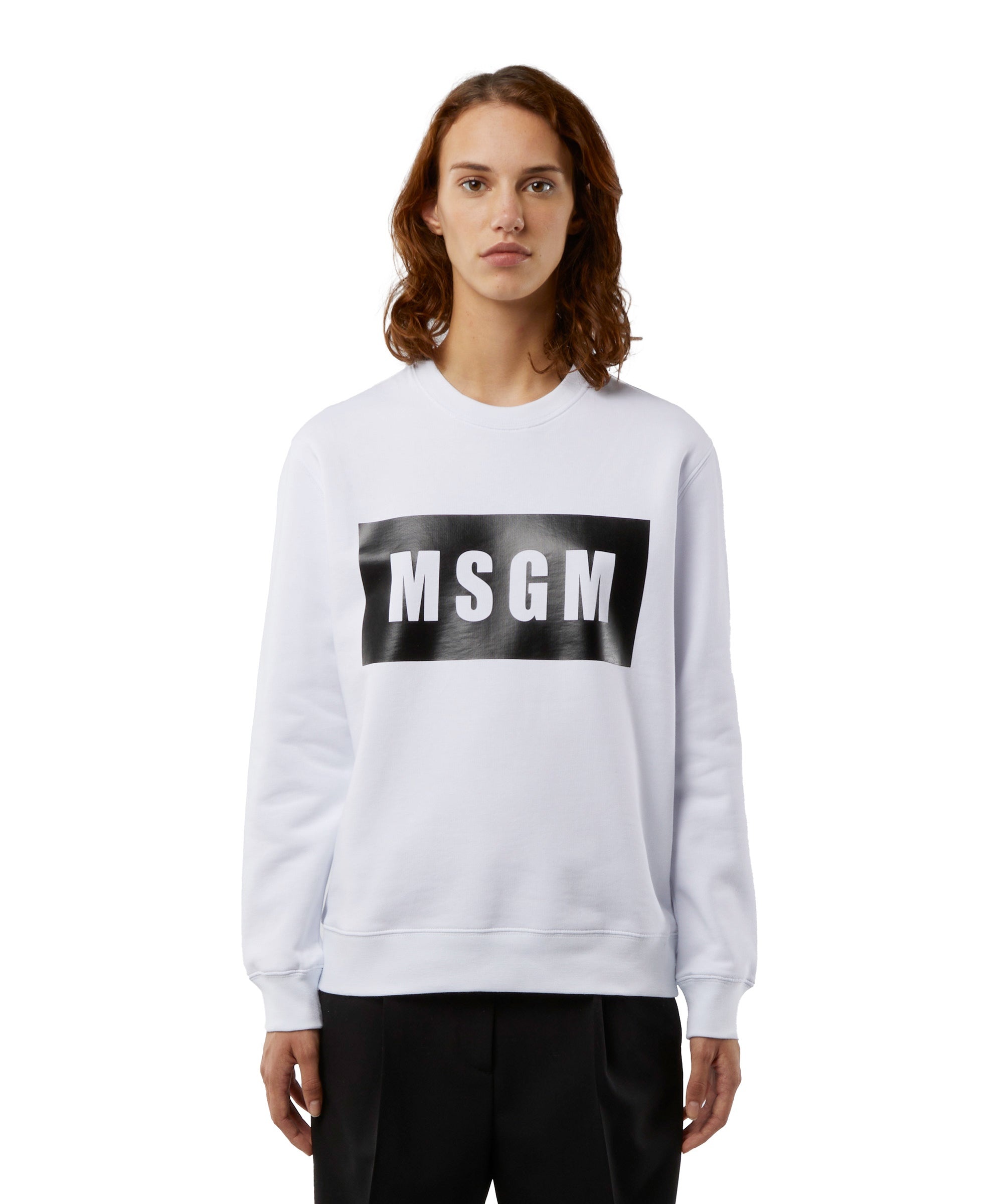 Crew neck cotton sweatshirt in a solid colour - 1