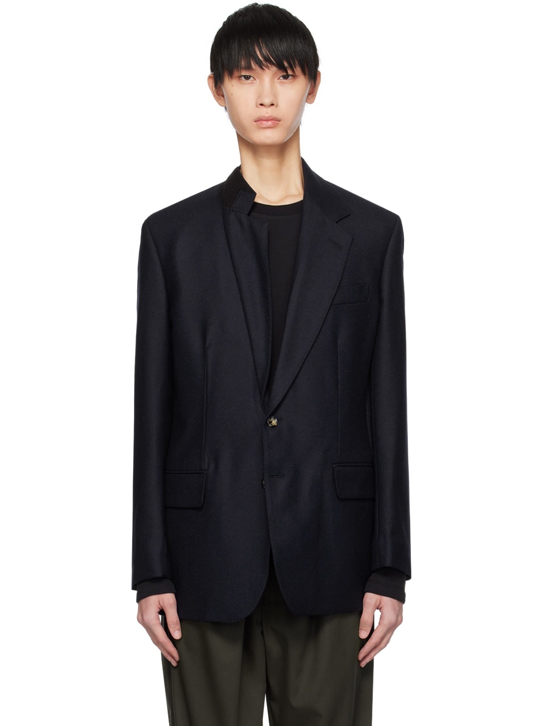 Navy Asymmetrical Darts Blazer - 1